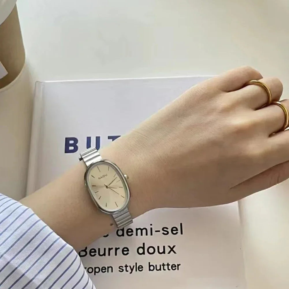 Fashion Luxury Women Quartz Watch Stainless Steel Oval Small Dial Bamboo Strap Girl Student Wristwatch Dropshipping Gift
