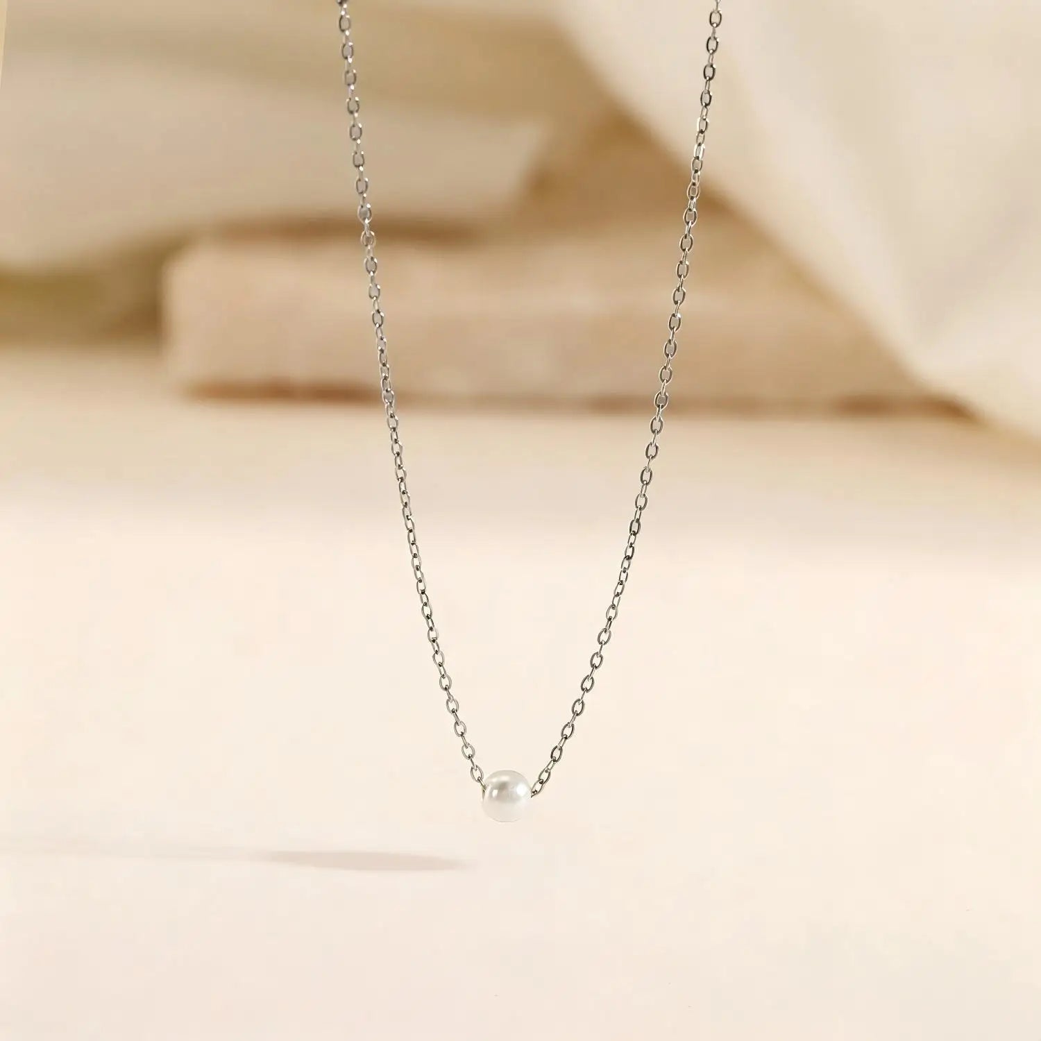 Minimalist Single Pearl Necklace Gold Plated Stainless Steel Thin Chain Versatile Choker Jewelry for Women'S Everyday Outfits