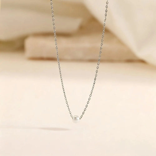 Minimalist Single Pearl Necklace Gold Plated Stainless Steel Thin Chain Versatile Choker Jewelry for Women'S Everyday Outfits