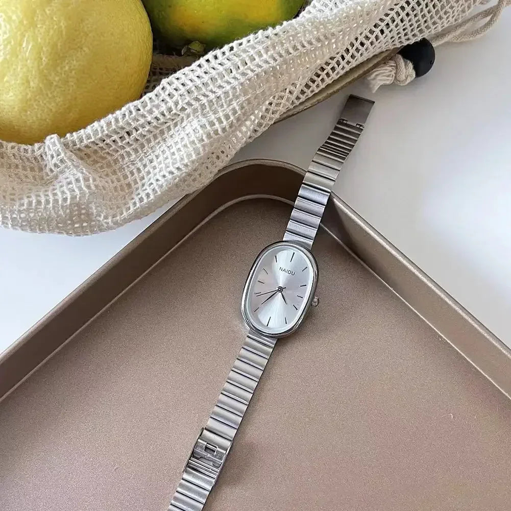 Fashion Luxury Women Quartz Watch Stainless Steel Oval Small Dial Bamboo Strap Girl Student Wristwatch Dropshipping Gift