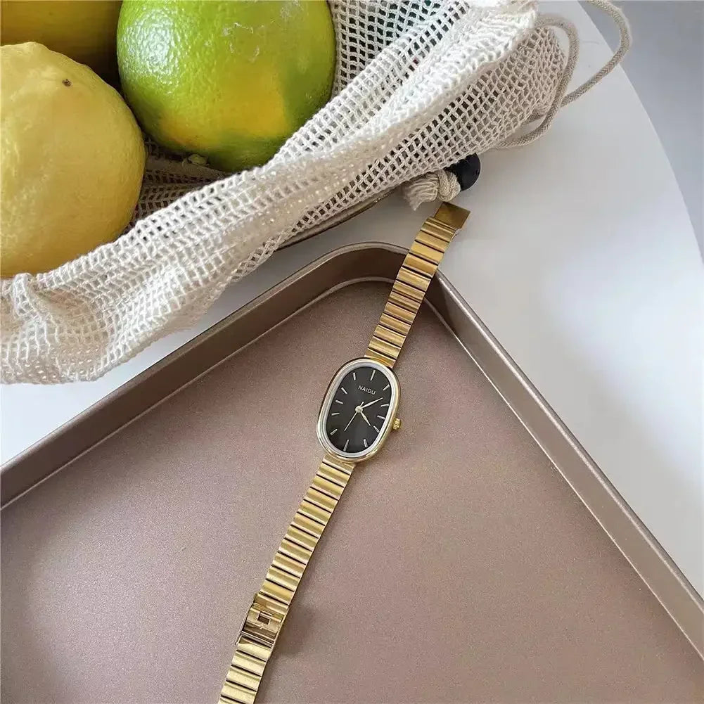 Fashion Luxury Women Quartz Watch Stainless Steel Oval Small Dial Bamboo Strap Girl Student Wristwatch Dropshipping Gift