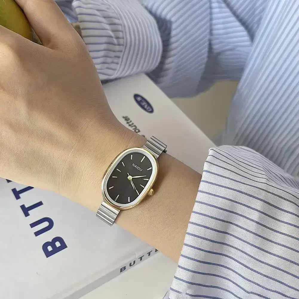 Fashion Luxury Women Quartz Watch Stainless Steel Oval Small Dial Bamboo Strap Girl Student Wristwatch Dropshipping Gift