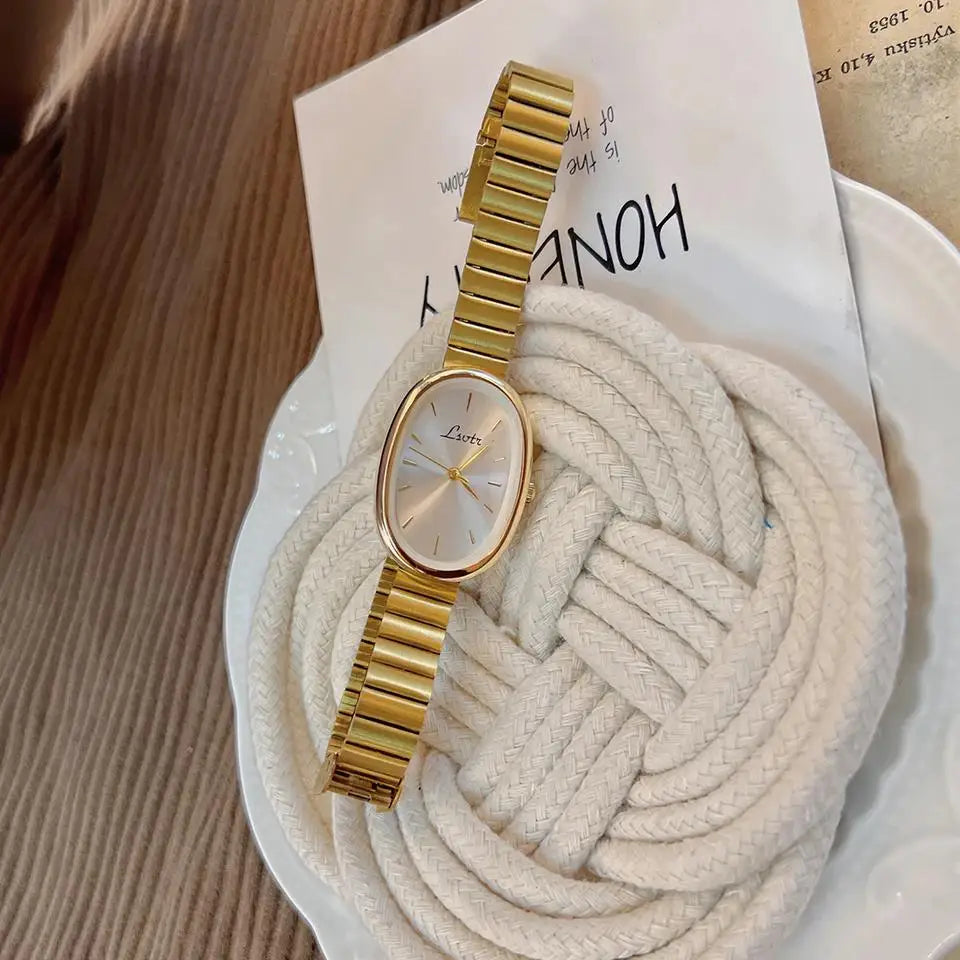New Gold Vintage Niche High-End Fashion Popular Watch, Small Gold Watch, Women'S Quartz Steel Strip Watch