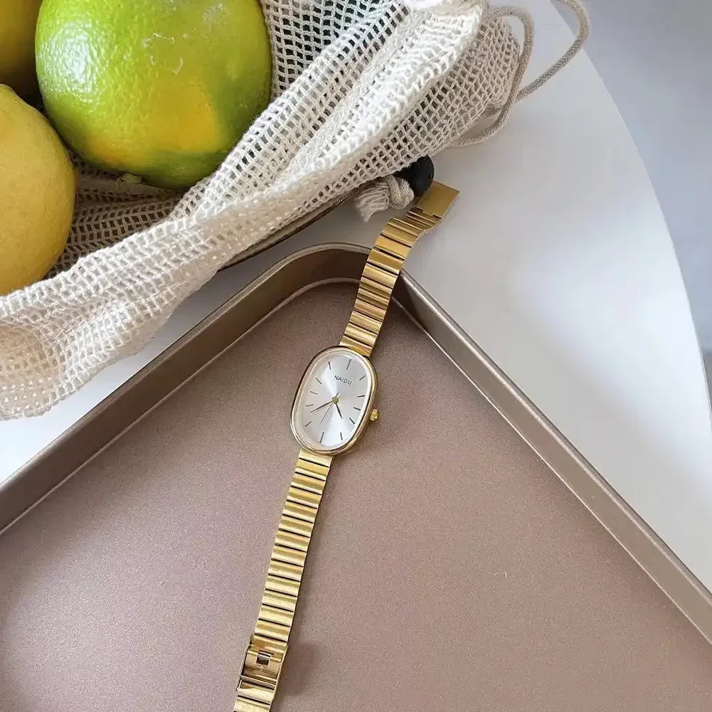 Fashion Luxury Women Quartz Watch Stainless Steel Oval Small Dial Bamboo Strap Girl Student Wristwatch Dropshipping Gift