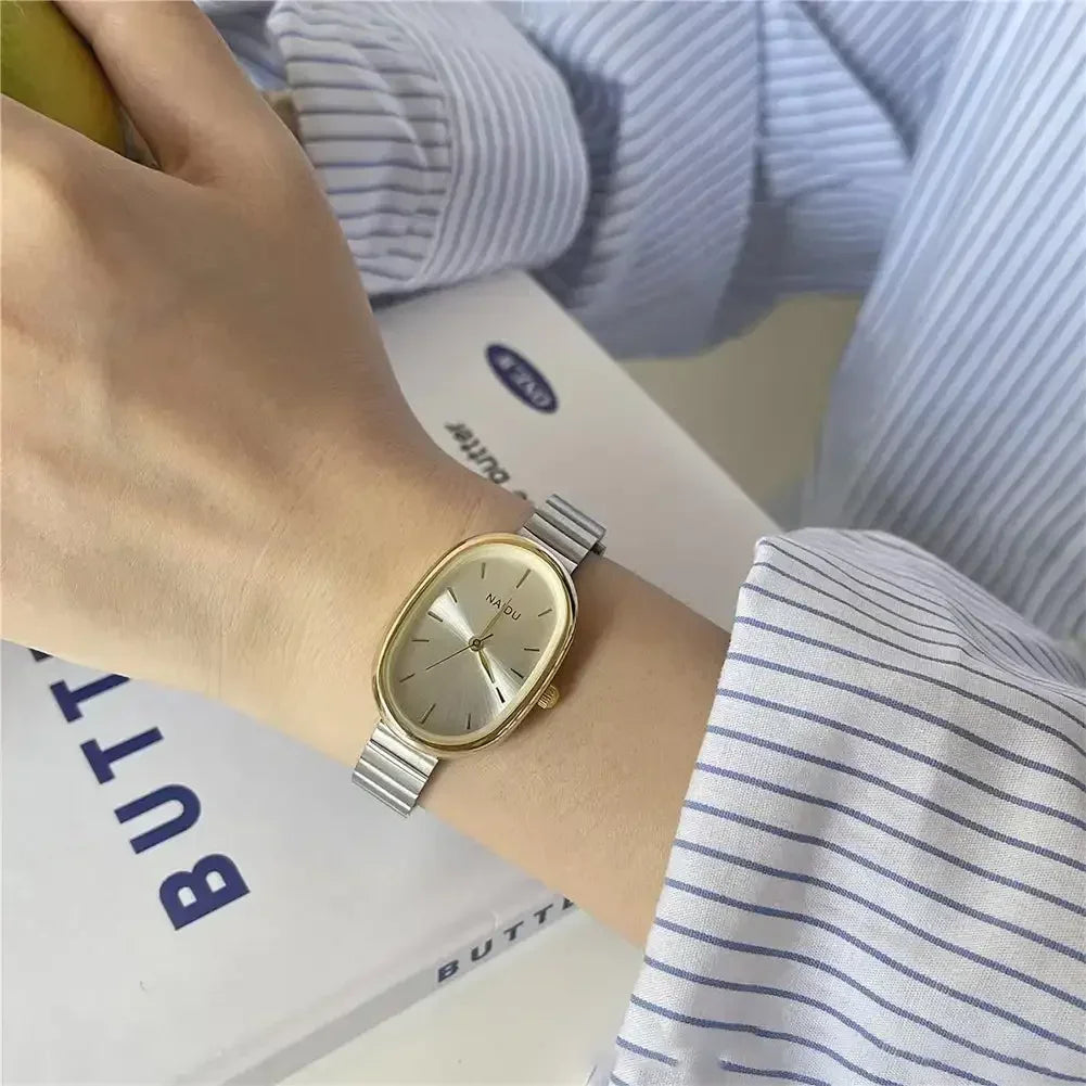 Fashion Luxury Women Quartz Watch Stainless Steel Oval Small Dial Bamboo Strap Girl Student Wristwatch Dropshipping Gift