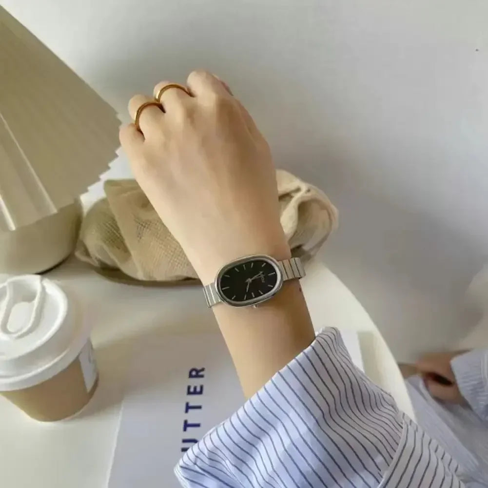 Fashion Luxury Women Quartz Watch Stainless Steel Oval Small Dial Bamboo Strap Girl Student Wristwatch Dropshipping Gift