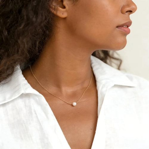 Minimalist Single Pearl Necklace Gold Plated Stainless Steel Thin Chain Versatile Choker Jewelry for Women'S Everyday Outfits