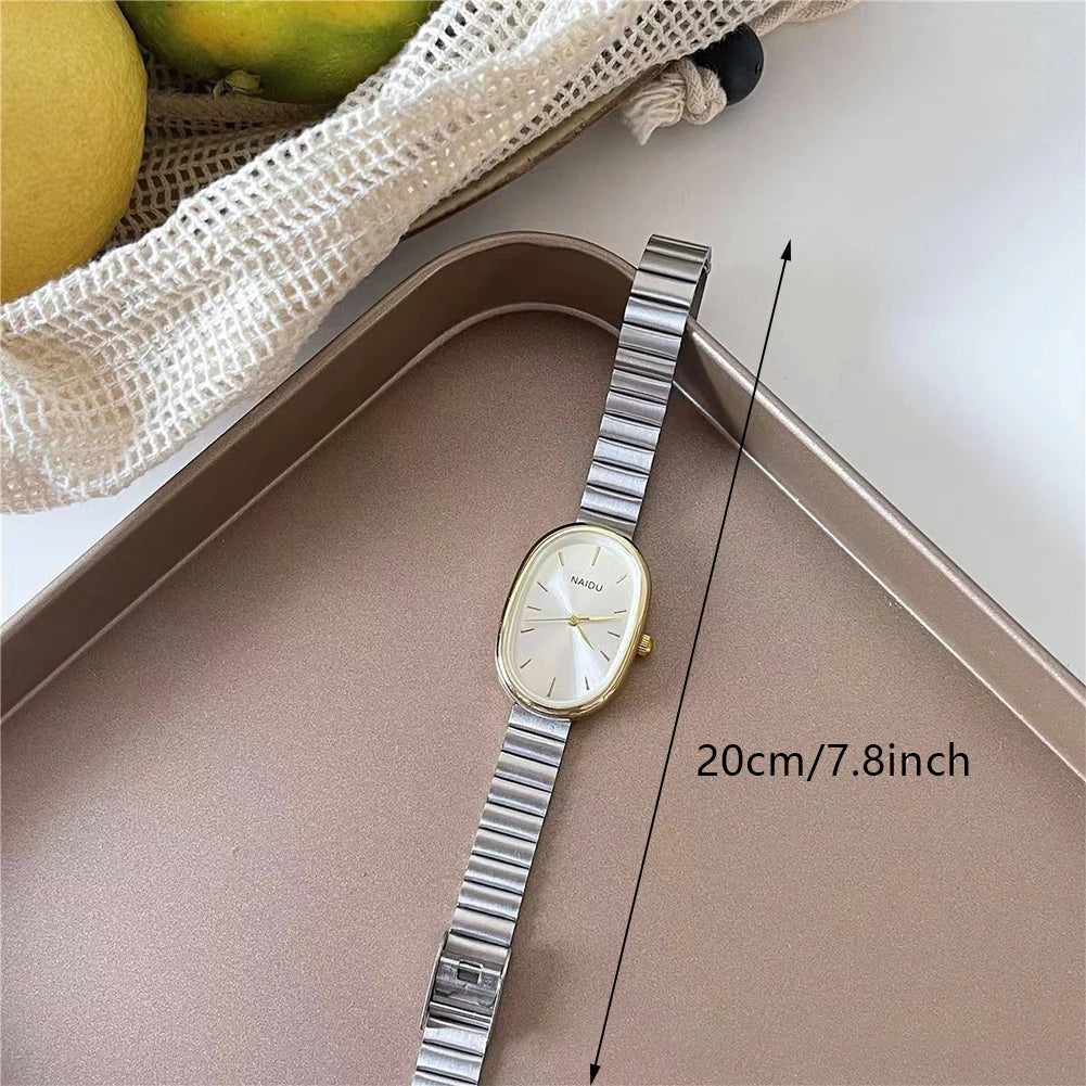Fashion Luxury Women Quartz Watch Stainless Steel Oval Small Dial Bamboo Strap Girl Student Wristwatch Dropshipping Gift