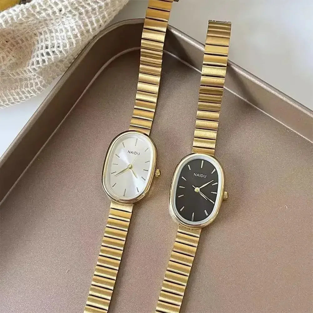 Fashion Luxury Women Quartz Watch Stainless Steel Oval Small Dial Bamboo Strap Girl Student Wristwatch Dropshipping Gift